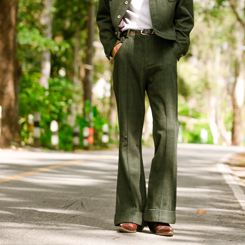 中古前中线设计美式西部喇叭裤