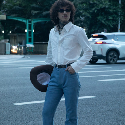 PUBLICRADIO 美国60年代尖领衬衫美式复古嬉皮士长袖修身