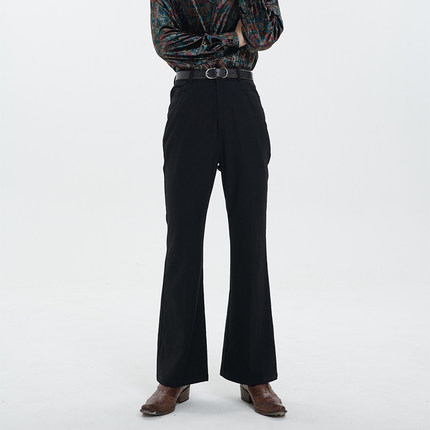 PUBLICRADIO｜美式复古嬉皮男女纯黑休闲高腰修身喇叭裤简约设计