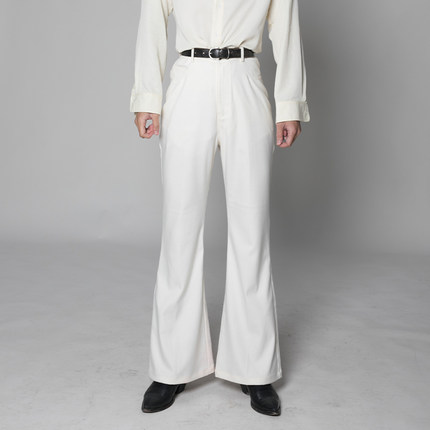 PUBLIC RADIO | 60s美式复古传统喇叭裤米白色光泽高端复古大喇叭