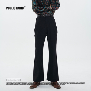 简约设计 喇叭裤 PUBLICRADIO｜美式 复古嬉皮男女纯黑休闲高腰修身
