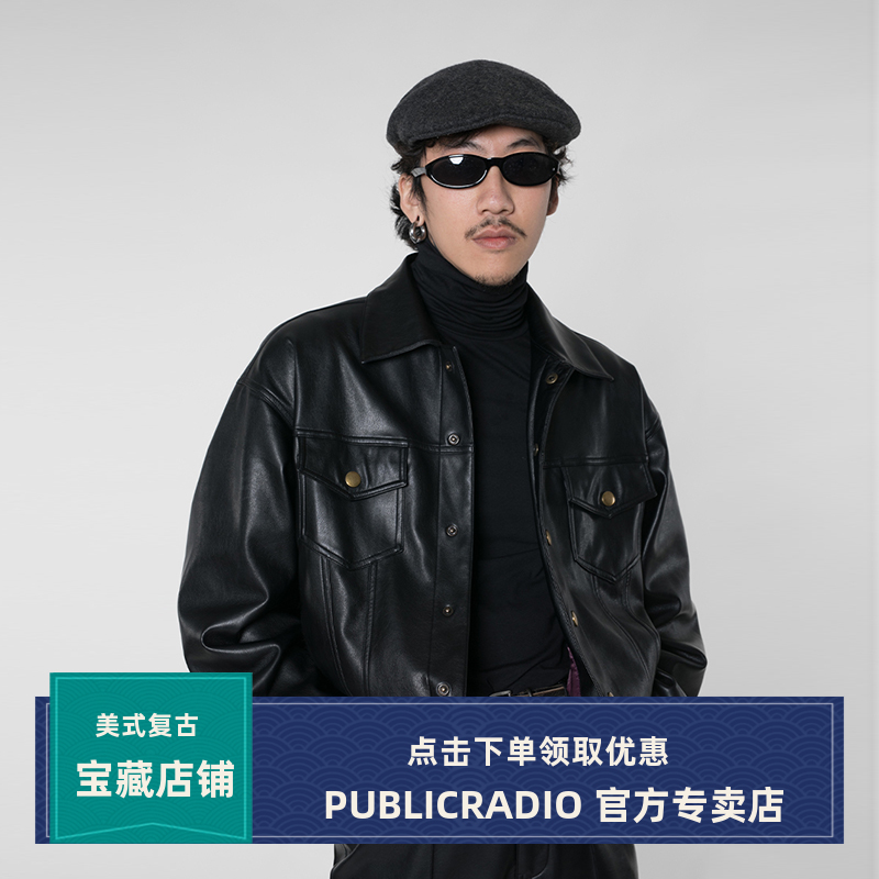 90S复古摇滚真皮皮衣夹克