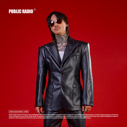 PUBLIC RADIO | 日系复古东亚株式会社垫肩款修身真皮西装亮面