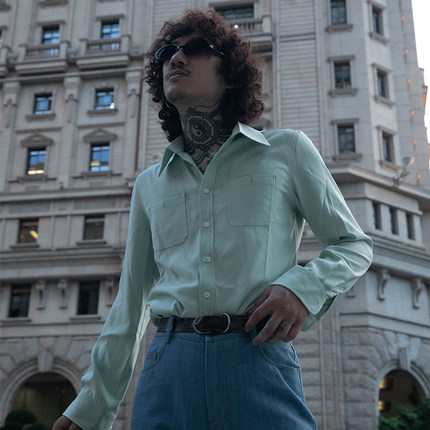 PUBLIC｜RADIO 美国60年代关刀领衬衫美式复古嬉皮士长袖修身经典