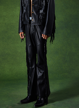 PUBLIC RADIO WEST WORLD 美式复古嬉皮士流苏西部牛仔喇叭皮裤