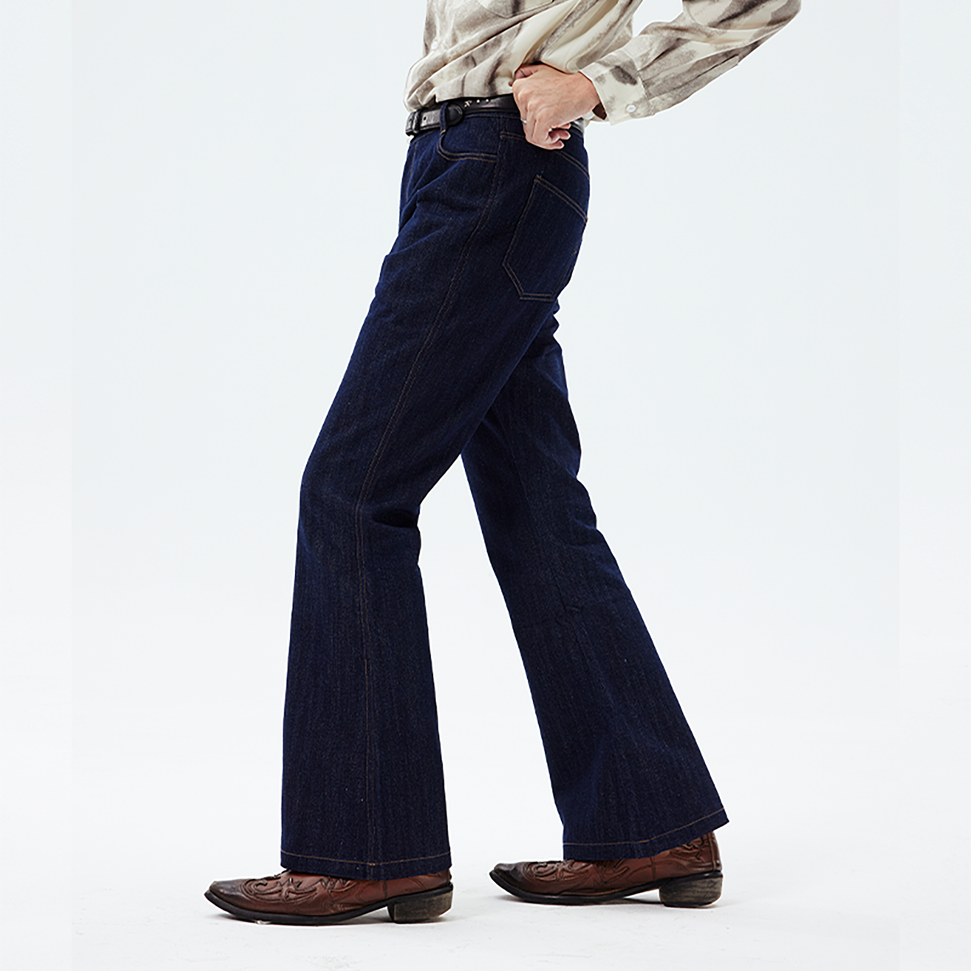 复古西部原牛丹宁牛仔喇叭裤