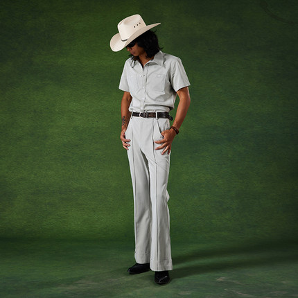 PUBLIC RADIO DALLAS牛仔俱乐部经纪人条纹喇叭裤 70s折裤脚设计