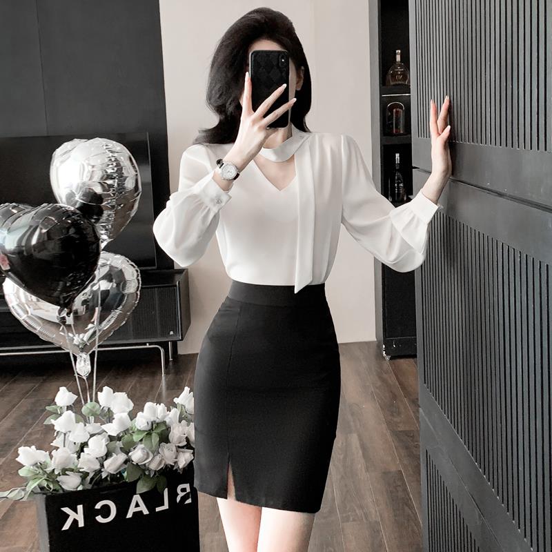 白色长袖职业衬衫女高级感套装裙2025新款秋冬空姐制服接待工作服