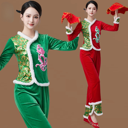 金丝绒广场舞服装冬季加绒