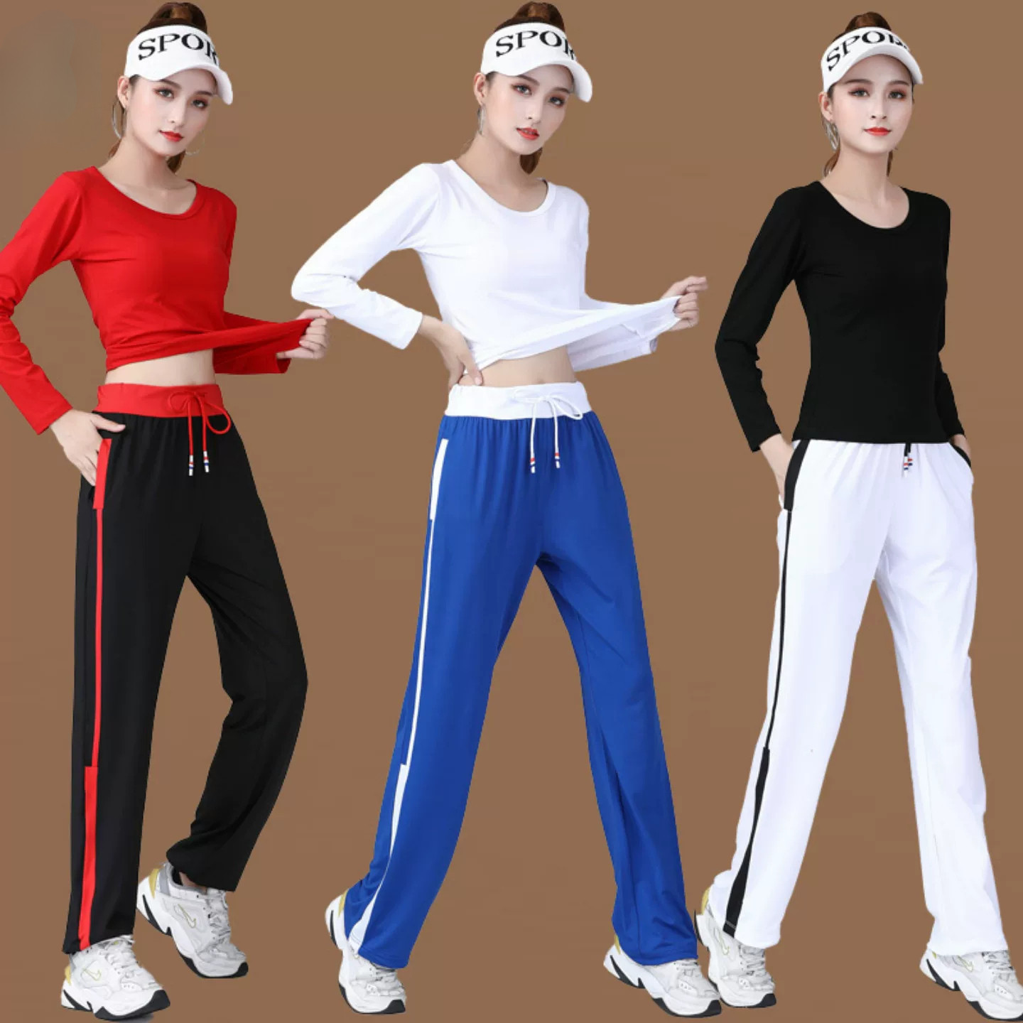 杨丽萍运动女夏季纯棉衣服鬼步舞套装两件套长裤服装套装广场舞