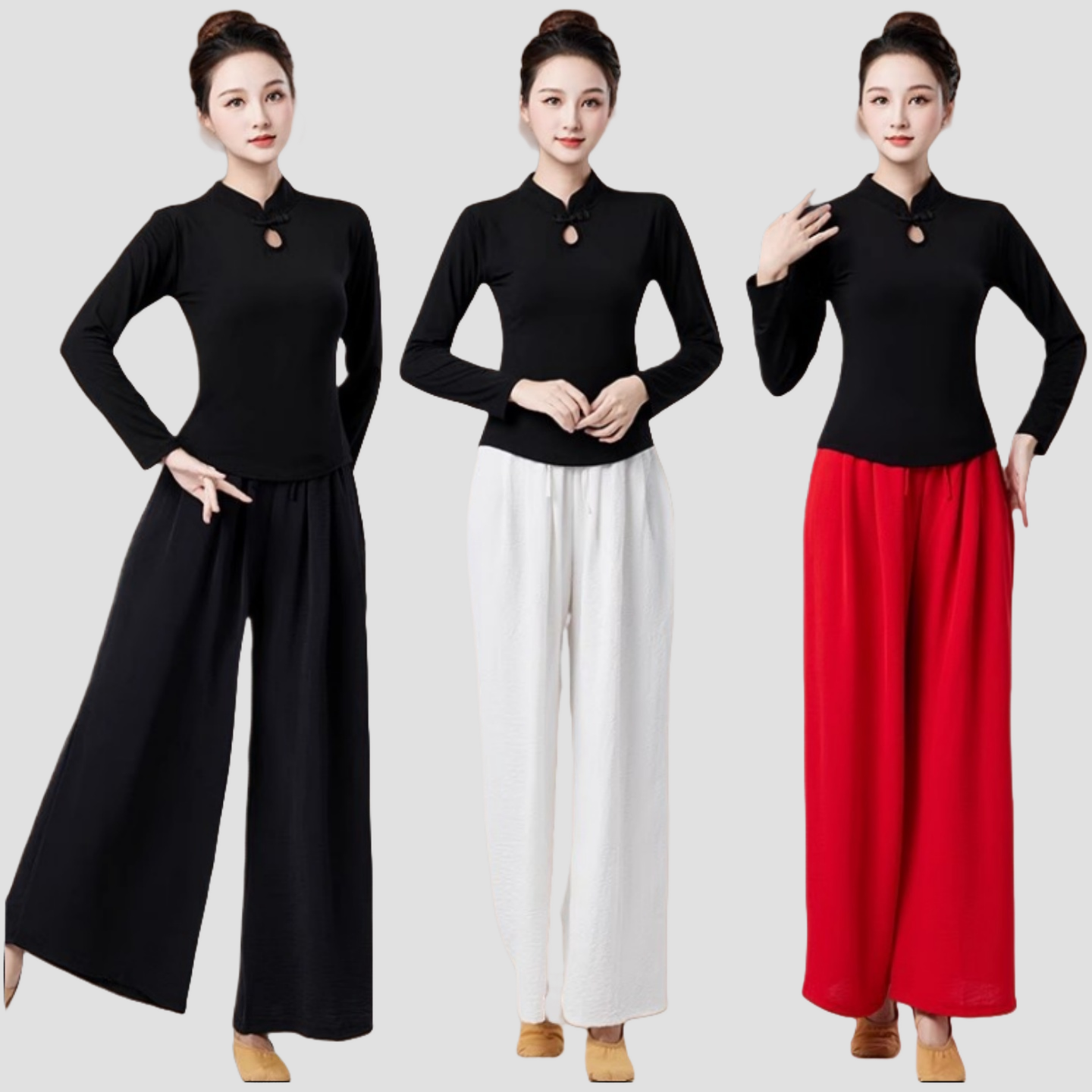 广场舞服装新款纯色立领民族风古典中国风旗袍领跳舞套装表演服