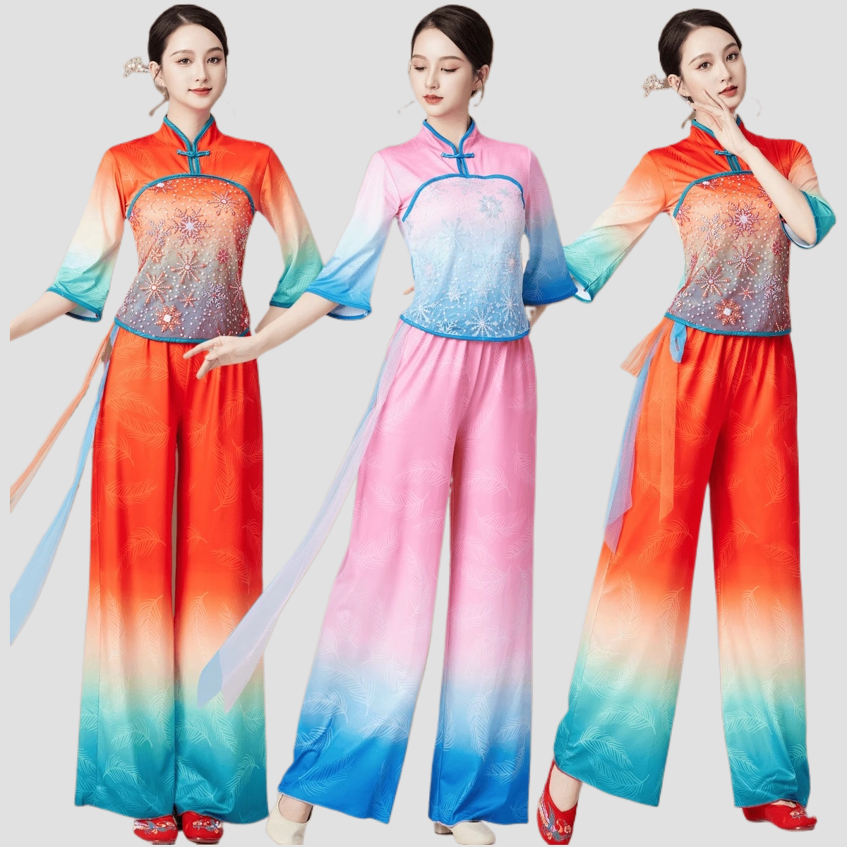 广场舞服装新款套装古典演出表演舞台服民族风扇子舞开门红演出服