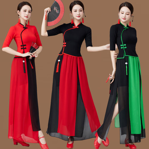 广场舞服装新款套装古典民族舞立领舞蹈服奥代尔上衣飘逸雪纺裙女