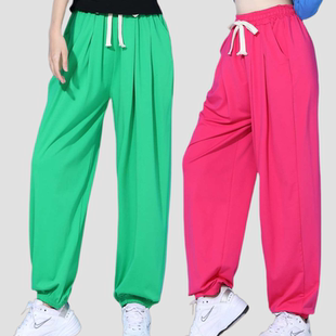 广场舞服装春秋裤子舞蹈服白色运动表演练功服灯笼裤团体操曳步舞