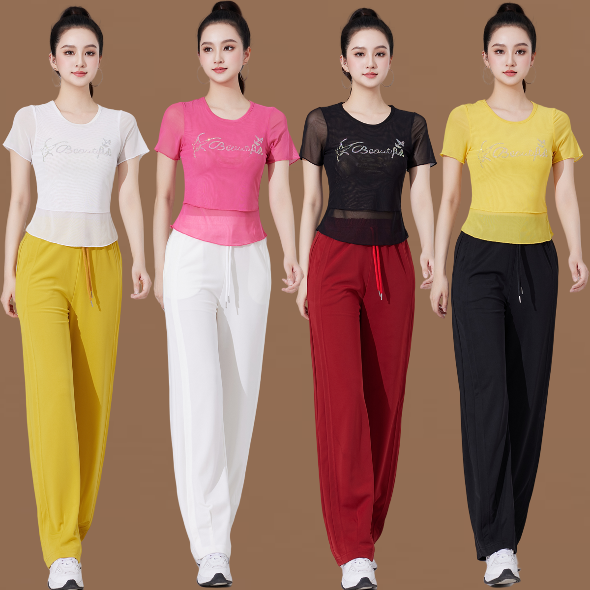 2025广场舞蹈服夏季新款双层网纱