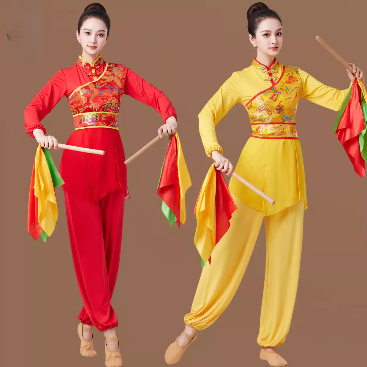 新款龙纹长袖古典舞套装