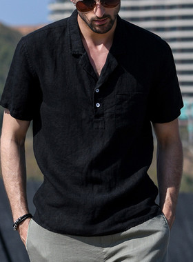 Shirt Men Classic summer Linen shirt camisa slim fit casual