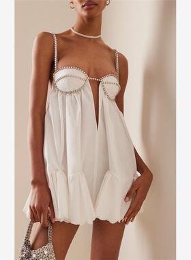 吊带钻条大摆褶皱连衣裙 Sexy Strap Pleated Drilled Dress