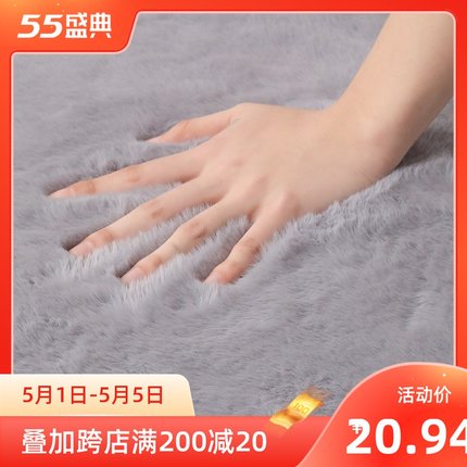 Living room carpet sofa coffee table blanket bay window rug