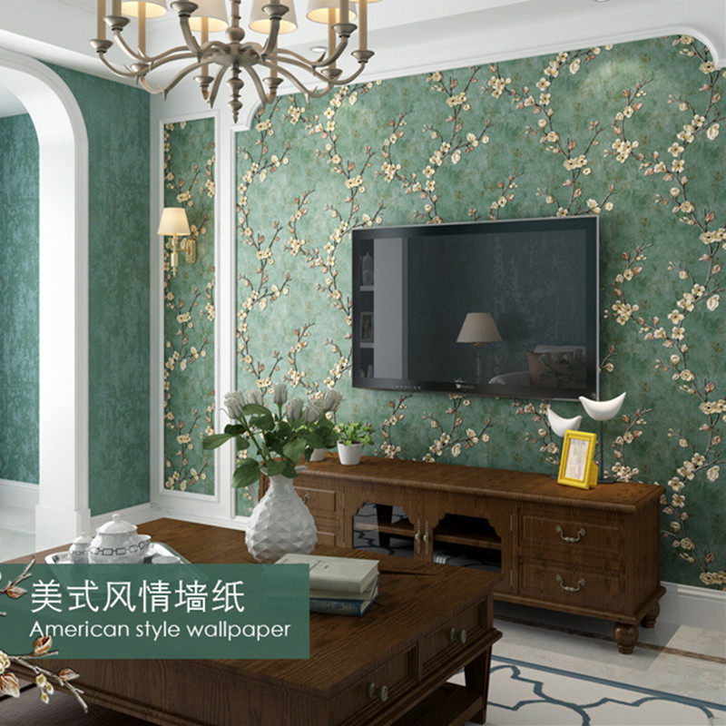 美式乡村加厚无纺布墙纸复古田园AB版梅花客厅电视背景墙卧室壁纸,家装主材,其它材质类墙纸,淘宝优惠券,粉丝福利购,淘宝优惠卷