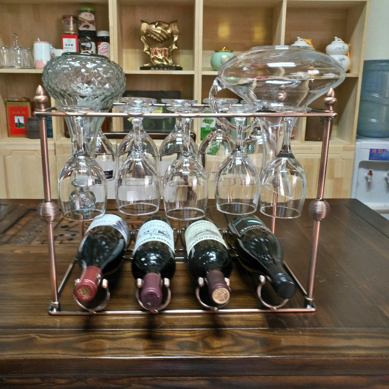 多功能红酒架摆件可拆装酒柜红酒斜放架带挂高脚杯醒酒器支架厂家
