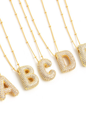 新跨境欧美微镶锆石项链26个英文字母气球字母项链小巧吊坠女