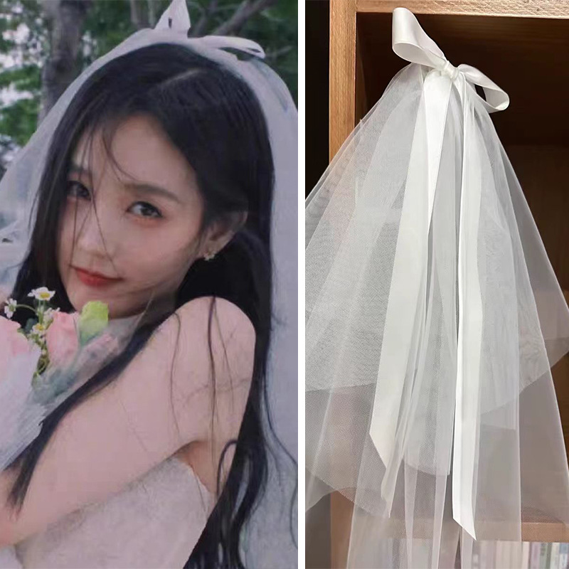 韩式新款新娘婚纱头纱短款2020年蝴蝶结超仙网红拍照森系头纱