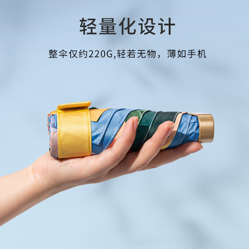 防紫外线遮阳伞中式国潮油纸画扁六折伞便携迷你防晒太阳伞两用
