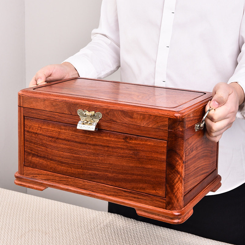 花梨木收纳盒结婚礼品陪嫁饰品红木复古大容量文玩收纳箱带锁