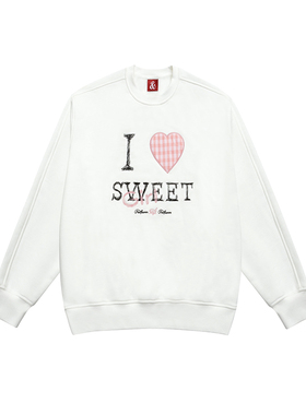 54YS 国潮爱心圆领卫衣百搭流行休闲风秋冬字母情侣