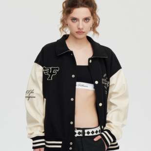 54YS 美式复古棒球服外套手臂印花图案刺绣