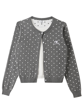 54YS复古波点假两件纯棉开衫打底毛衣慵懒风外套高级感秋冬上衣