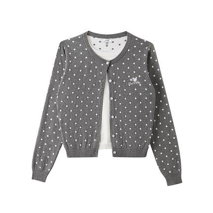 54YS复古波点假两件纯棉开衫打底毛衣慵懒风外套高级感秋冬上衣