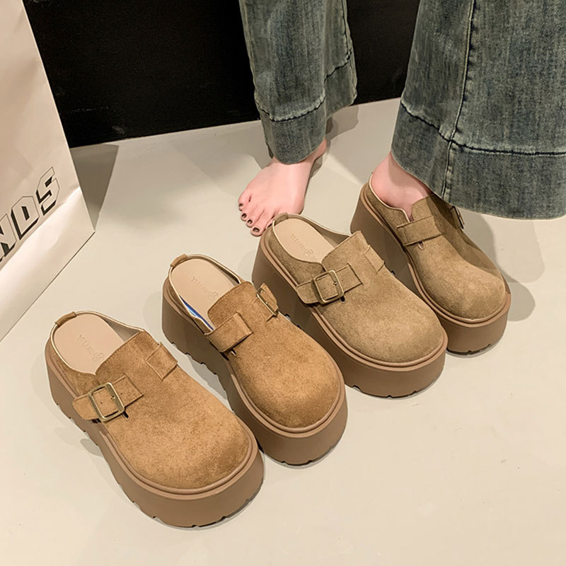 厚底增高勃肯女包头半拖鞋