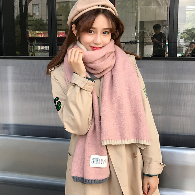 日本优选MUJIE贴布围巾推荐直供直播加厚女边框仿羊绒保暖围脖羊