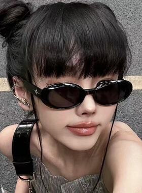 日本优选MUJIE2023新款韩版个性墨镜女复古黑茶椭圆框太阳镜网红