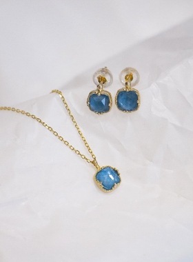 绿松小方糖新色海水蓝项链耳钉项链  巨好看小巧精致 天然绿松石