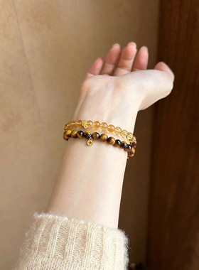 源200+！现119！虎眼石搭配黄水晶手串 设计师款 显白又高级纯元