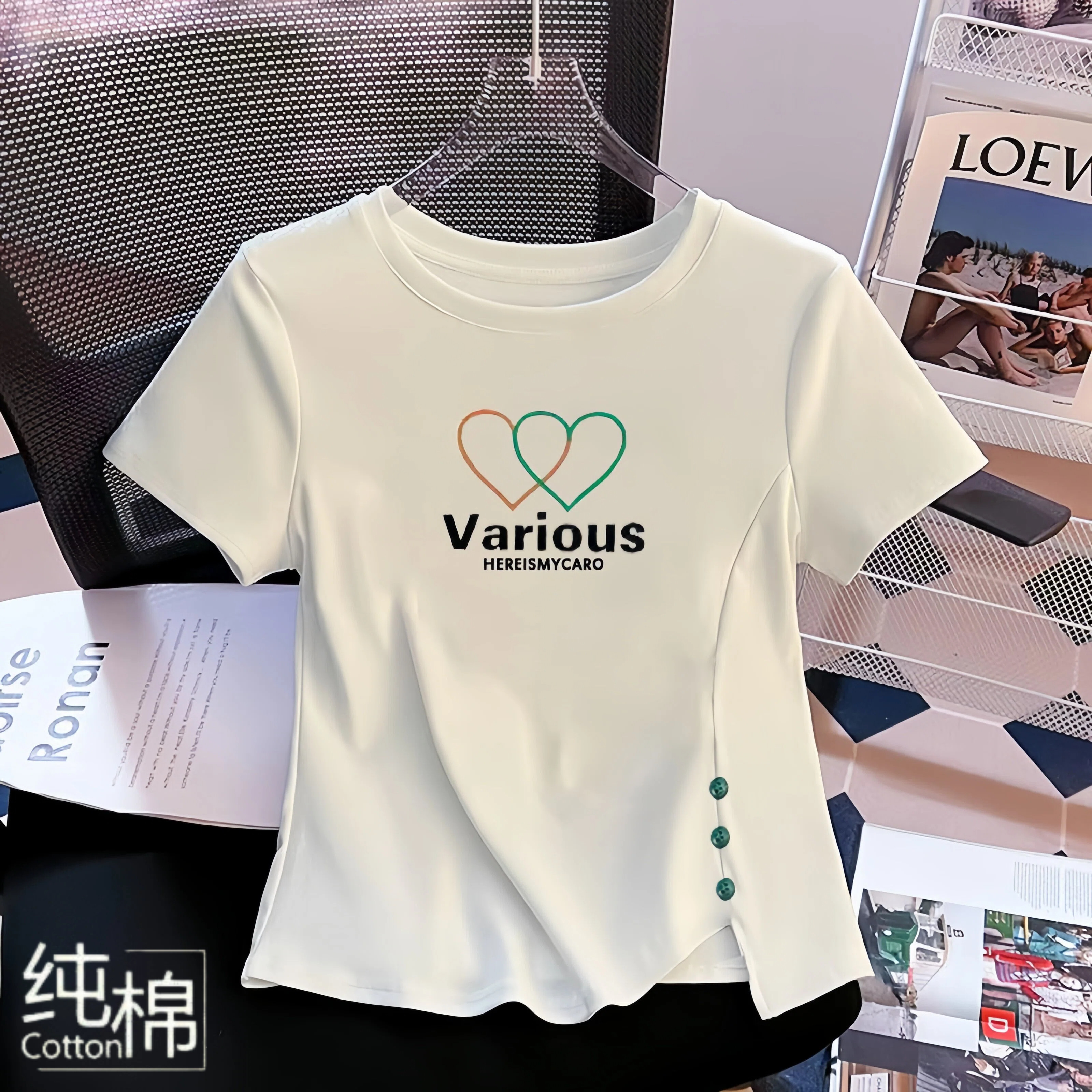 2026夏季纯棉白色短袖T恤女新款时尚百搭韩系韩版宽松t恤简约上衣