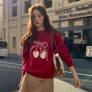 2025女装秋冬新款韩系带蝴蝶结慵懒风毛衣外套针织开衫小个子外穿