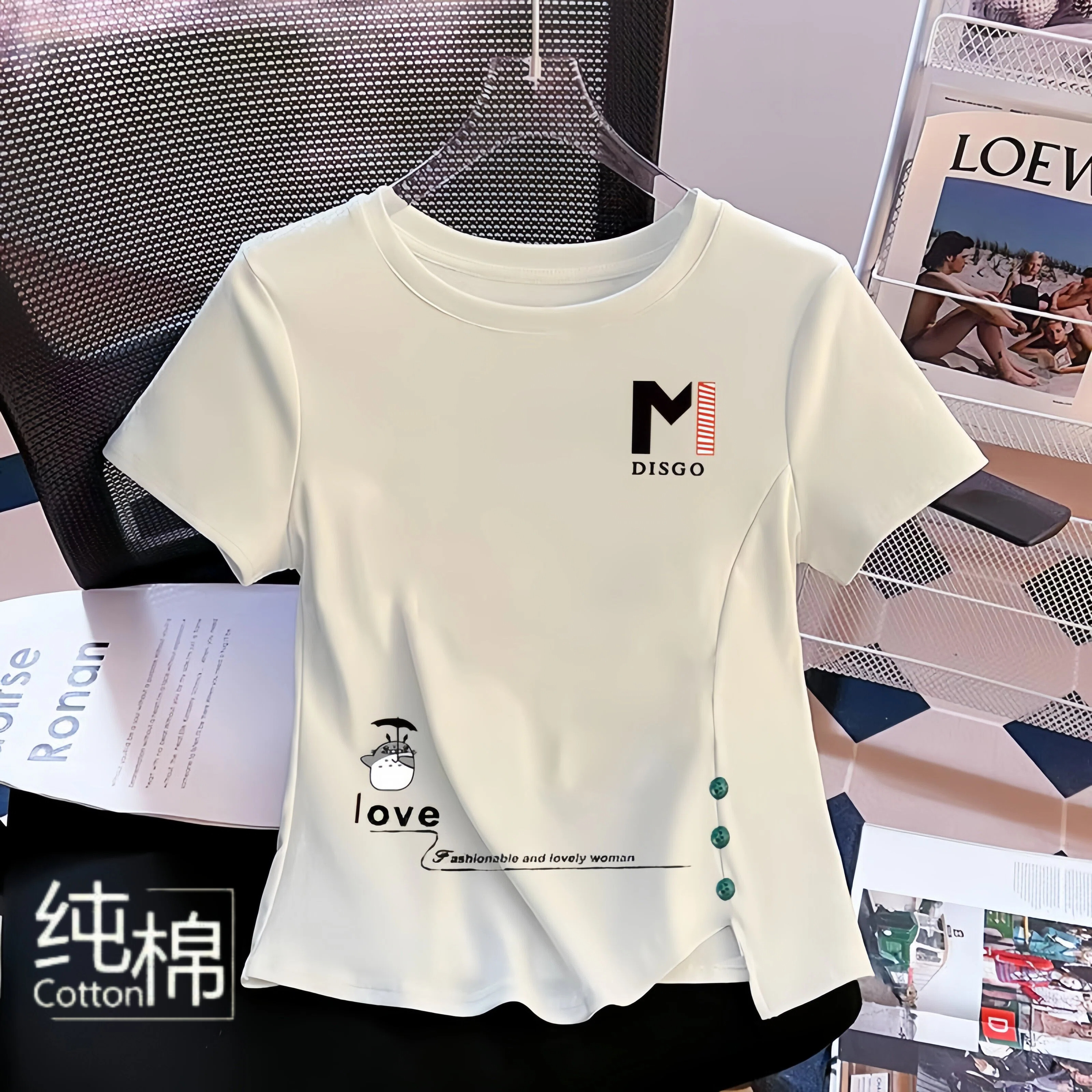 2026夏季纯棉短袖T恤女新款时尚百搭减龄白色韩版t恤小众休闲上衣