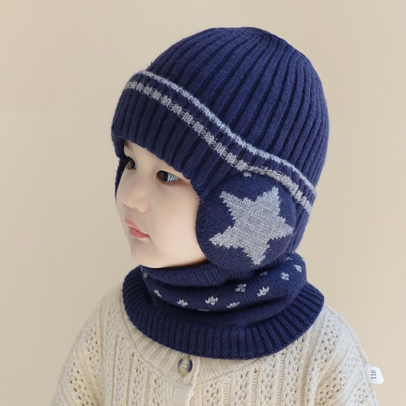 儿童帽子围脖秋冬加绒保暖护耳帽