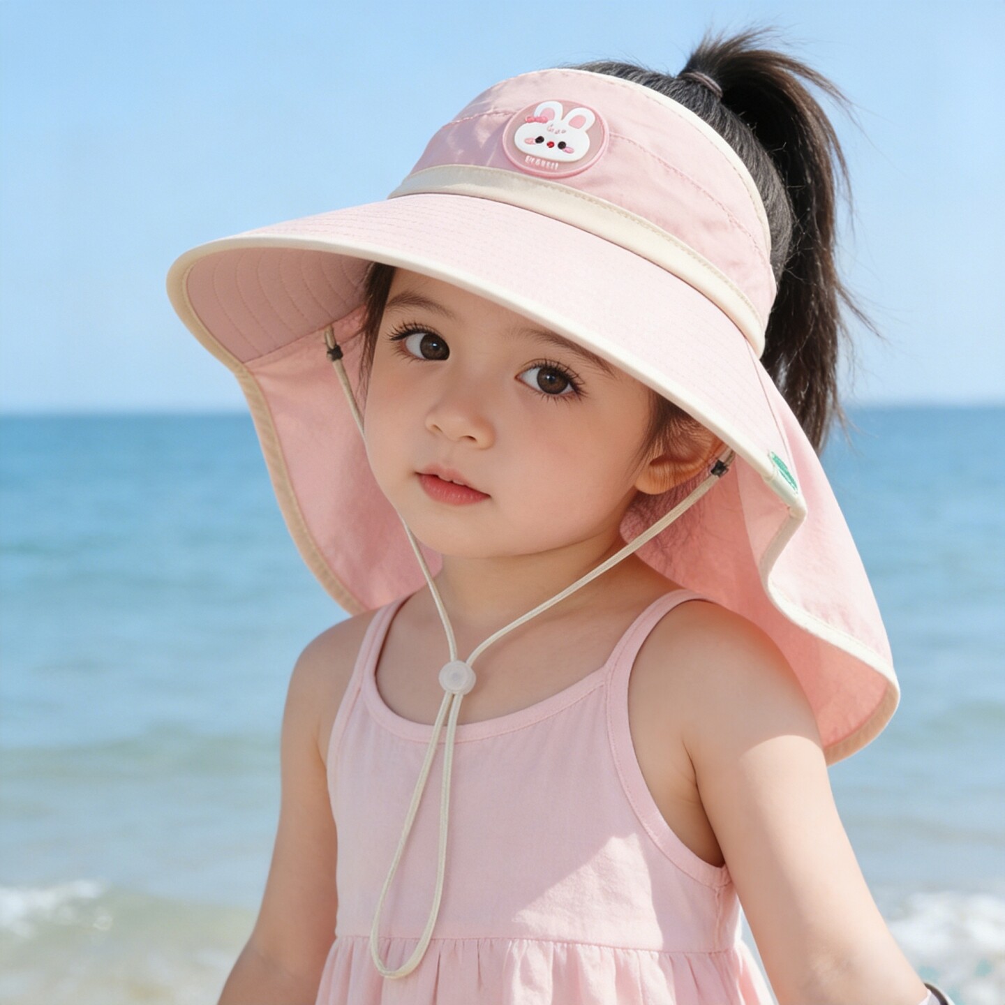 儿童防晒帽女童夏季大帽檐遮阳帽防紫外线空顶透气男童披肩太阳帽