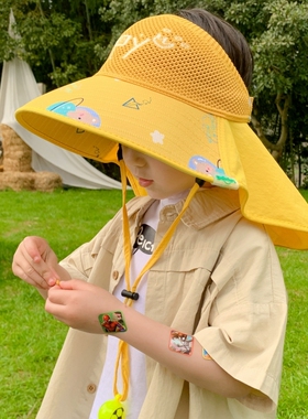儿童防晒帽夏季大檐披肩男女童透气网眼遮阳渔夫帽宝宝户外太阳帽