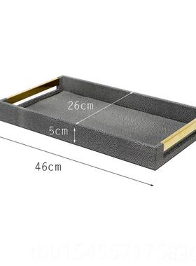 正品新中式木托质皮质样板房间装收纳盘酒店会所盘软饰品摆件客厅