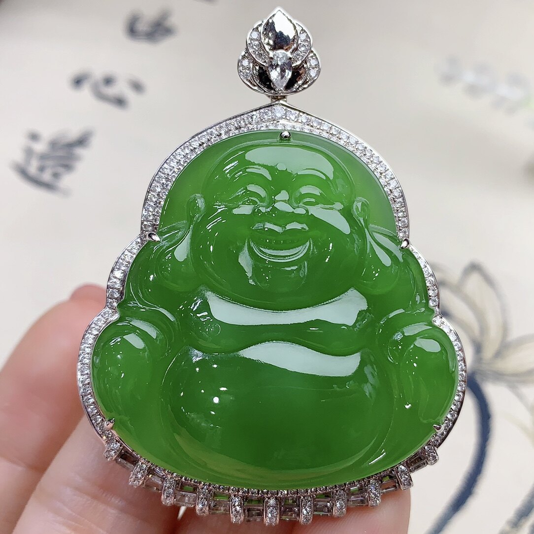 碧玉k金精品苹果绿佛公吊坠 色碧玉