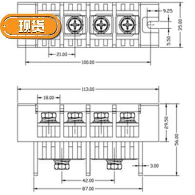 贯通式接线u端子排 600v100a p两进四出 穿墙 锂电新能源接线端子