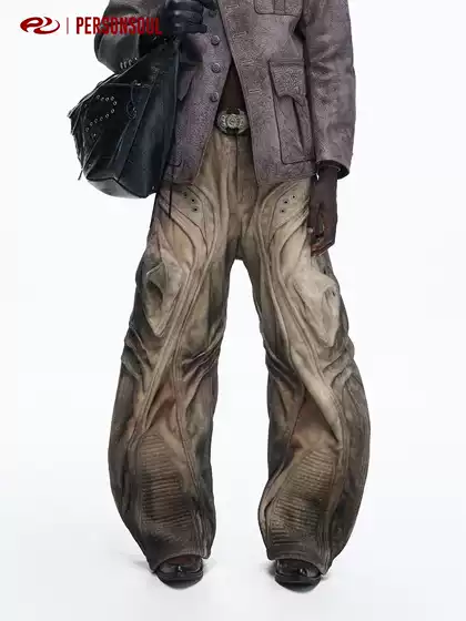 PERSONSOUL* Villus Stain Jeans with Distressed Faded 3D Structure
