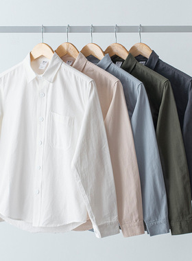 Simple R【纯棉高级】美式长袖衬衫男秋季上班通勤英伦风纯色休闲