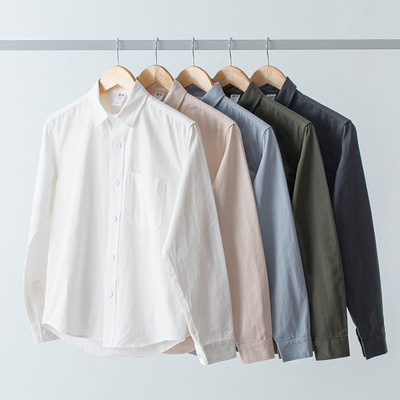 Simple R【纯棉高级】美式长袖衬衫男秋季上班通勤英伦风纯色休闲